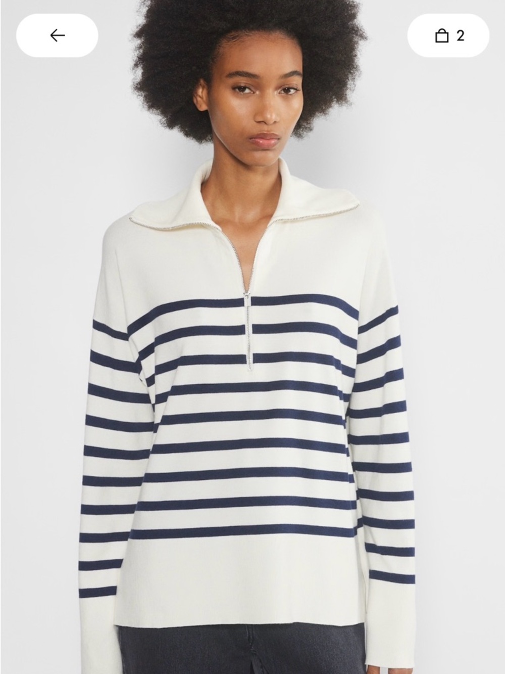 Aritzia Half-Zip Striped Knit Sweater - Ivory & Navy